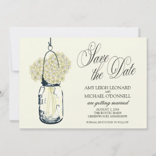 Convite Pote de Pedra Rústico com Hydrangrea Salve a Data