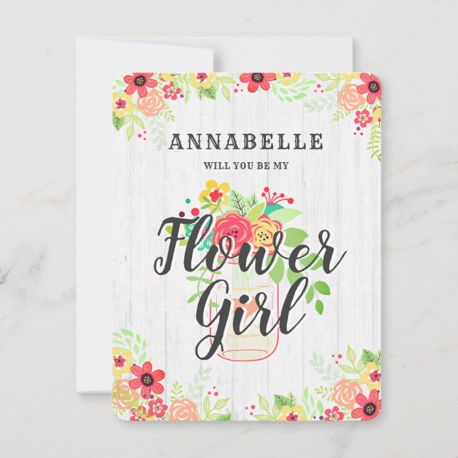 Convite Pote de Pedra Rústico Você Será Minha Menina de Fl (Frente)