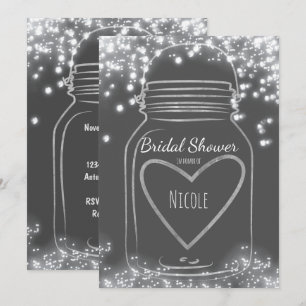 Convite Pote de Pedra Silver Heart & Luzes de Brilho QUALQ