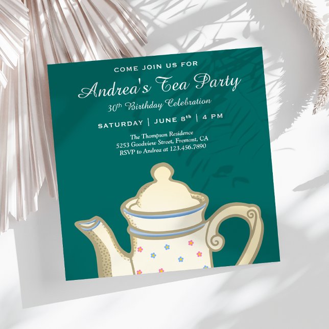Convite Pote Elegante Simples | Teal Birthday Tea Party (Criador carregado)