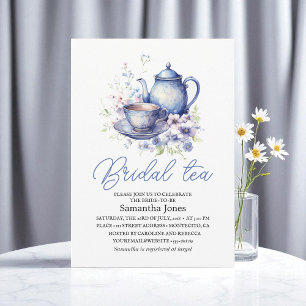 Convite Pote Floral Boho Blue Tea Party Chá de panela