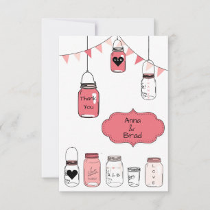 Convite Potes de Casamento Rosa - 3x5 Obrigado