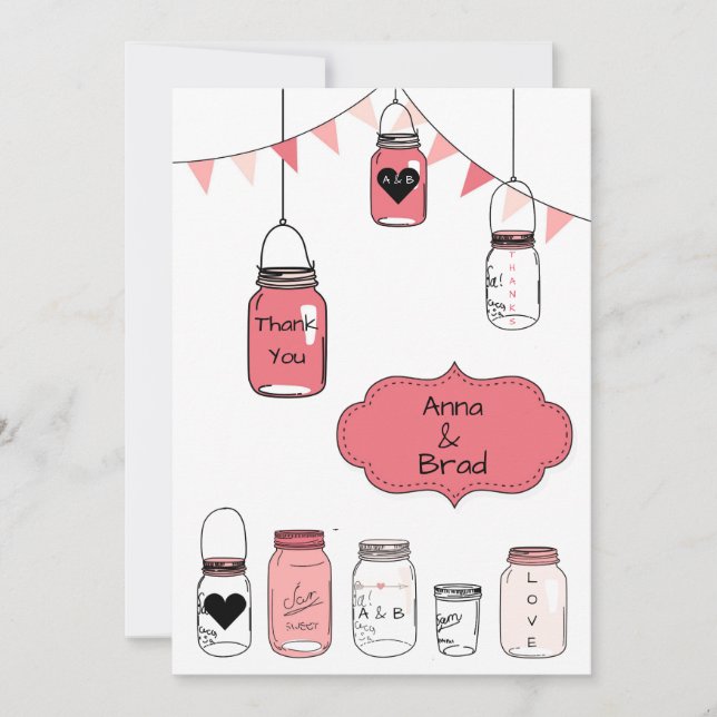 Convite Potes de Casamento Rosa - Obrigada (Frente)