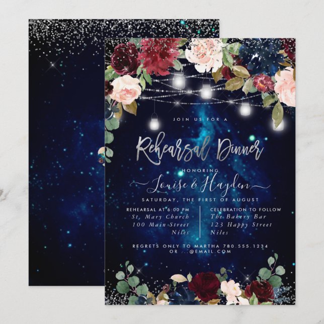 Convite Potes de Mason com Luzes para Jantar de Ensaios Rú (Frente/Verso)