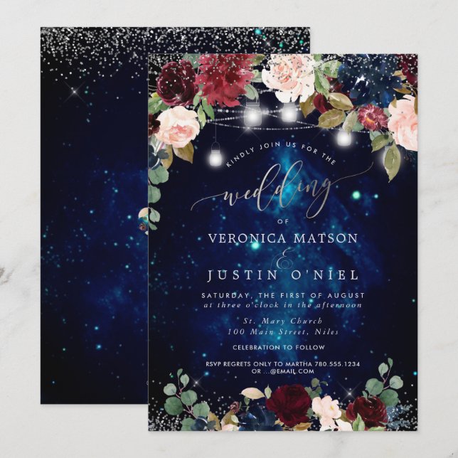 Convite Potes de Pedreiro Rústicos Flores de Borgonha Céu  (Frente/Verso)