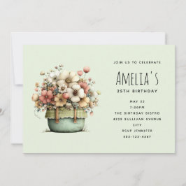 Convite Potted Flowers Cozy Shabby Style Cute Birthday