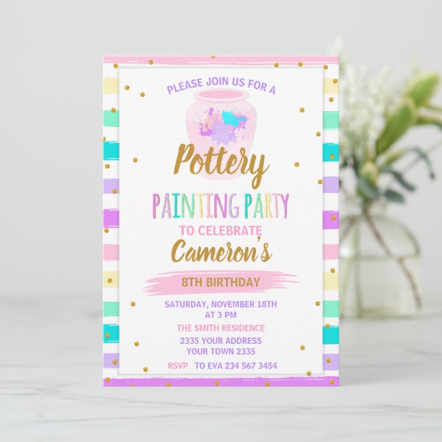 Convite Pottery painting paint birthday party (Em pé/Frente)