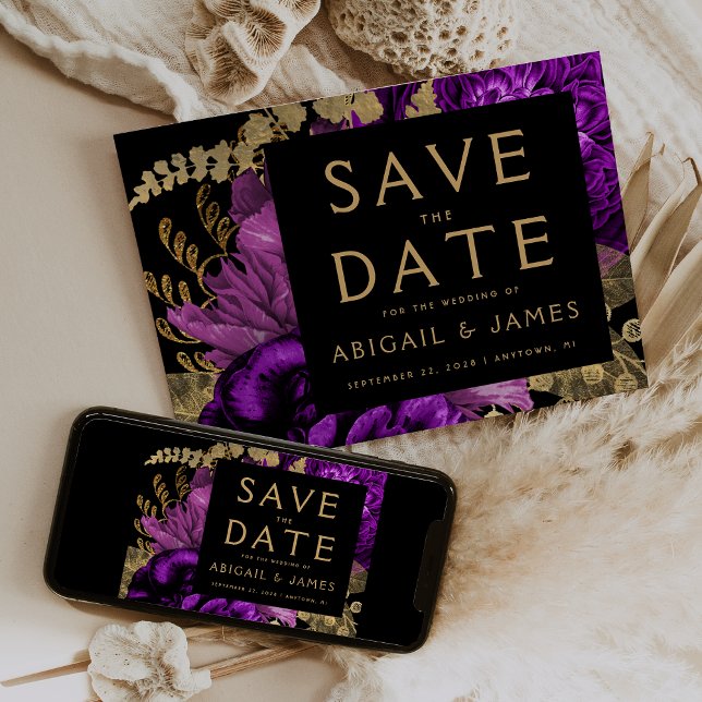 Convite Poupar na Data de Casamento Floral Escuro Roxo Dou (Criador carregado)
