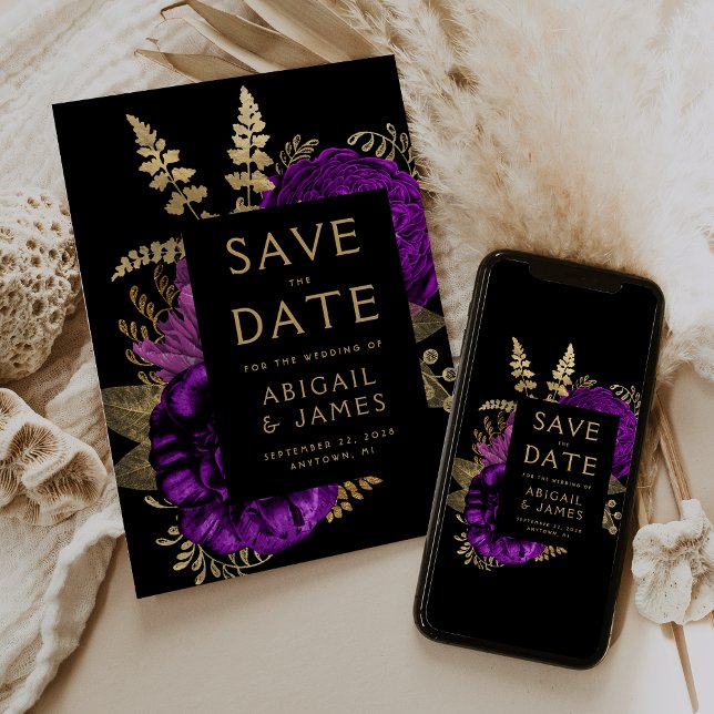 Convite Poupar na Data de Casamento Floral Escuro Roxo Dou (Criador carregado)