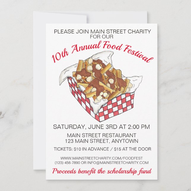 Convite Poutine Quebec, Canadá, Festa de Comida Canadiana (Frente)