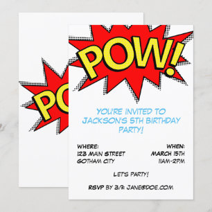 Convite  POW! Modelo de Festa de aniversário de quadrinho