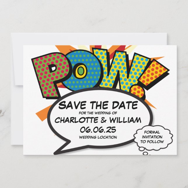 Convite POW Salve a Data Diversão Arte Pop de Quadrinhos R (Frente)