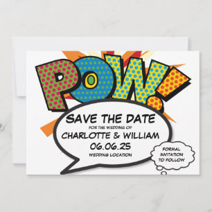 Convite POW Salve a Data Diversão Retro Quadrinhos Arte Po