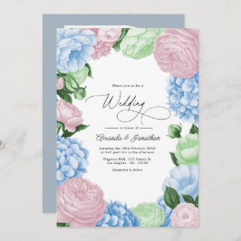 Convite Powder Blue, Blush Pink/Light Sage Floral Wedding