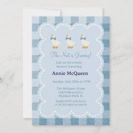 Convite Powder Blue Gingham Goose Baby Shower Invitation