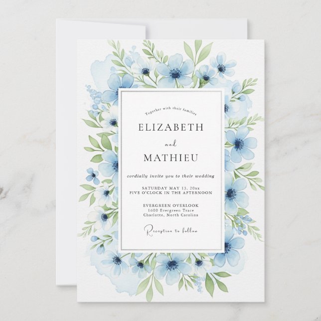 Convite Powder Blue Serene Botanical Wedding (Frente)