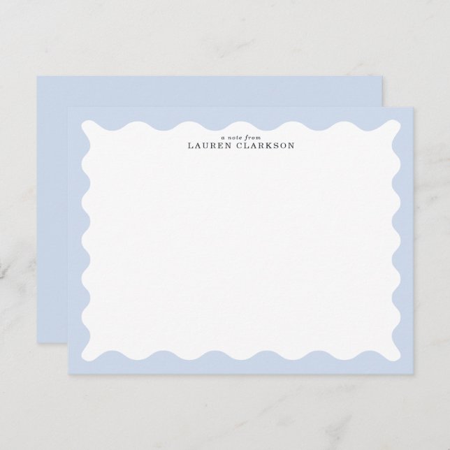 Convite Powder Blue Wavy Frame Note Card (Frente/Verso)