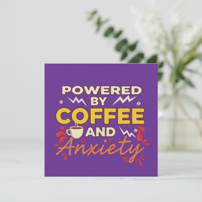 Convite Powered by Coffee and Anxiety | Funny Retro Typogr (Em pé/Frente)