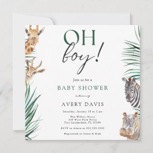 Convite Praça Chá de fraldas dos Animais Safari Boy