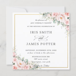 Convite Praça de Casamento Dourado Floral Suave e Leve Ele