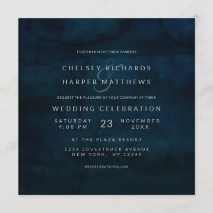 Convite Praça de Casamento Mínimo Azul-Escuro-marinho Lust