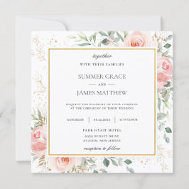 Convite Praça de Casamento Verde Floral Cor-de-Rosa Suave