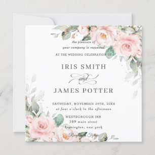 Convite Praça de Casamento Verde Floral Rosa-Blush Luxe
