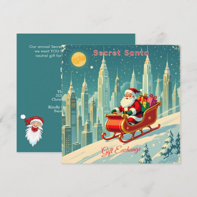 Convite Praça de Intercâmbio de Presentes do Papai Noel na (Frente/Verso)