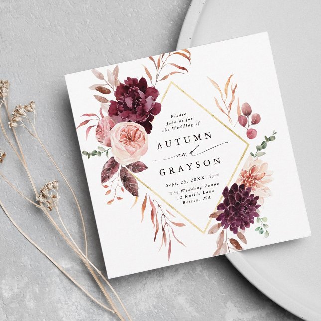 Convite Praça do Casamento de Autumn Romance Dourado Frame (Criador carregado)