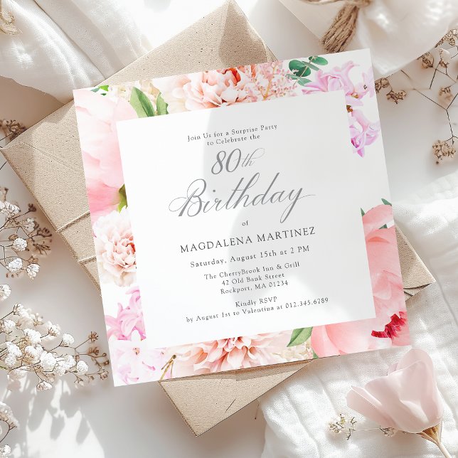 Convite Praça Floral Rosa-Rosa-de-Aniversário 80 do PARTID (Criador carregado)