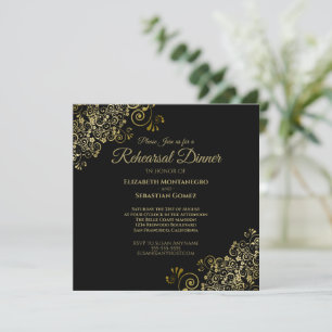 Convite Praça Janta do Ensaio Elegante Dourado de Casament