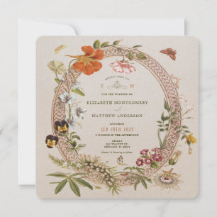 Convite Praça Mauve Rosa Casamento vintage de flores selva