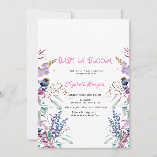 Convite Pradaria de Flores Silvestres Bebê em Flor  Chá de (Frente)
