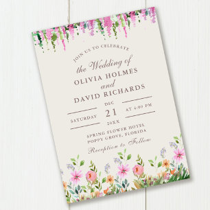 Convite Prado de Flores Silvestres Boho e Casamento Acácia