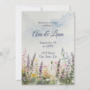 Convite Prado de Flores Silvestres em Aquarela Casamento
