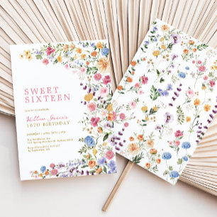 Convite Prado de Flores Silvestres em Aquarela Sweet 16