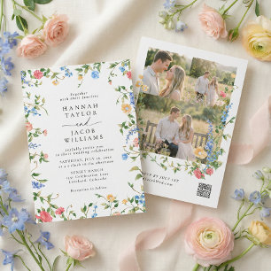 Convite Prado de Flores Silvestres Três Foto RSVP Casament