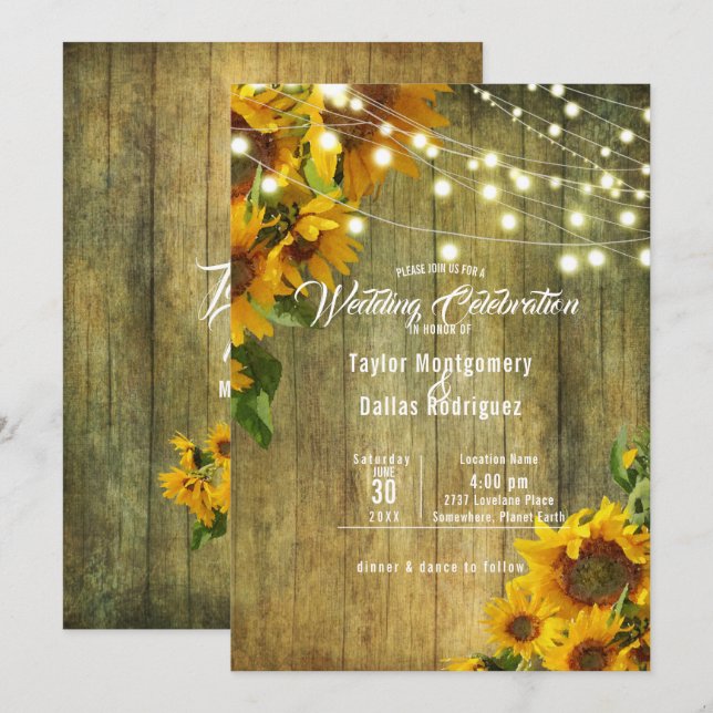 Convite Prado de Girassóis | Design Floral Rústico (Frente/Verso)