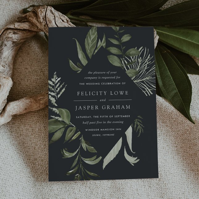 Convite Prado de inverno | Casamento de Folhagem de Aquare (Dark moody botanical wedding invitations)