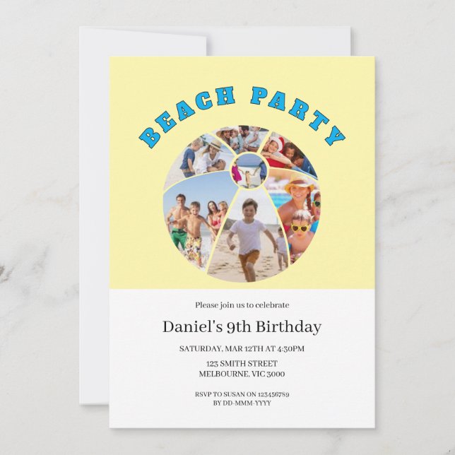 Convite Praia Ball Shape Photos Beach Party (Frente)