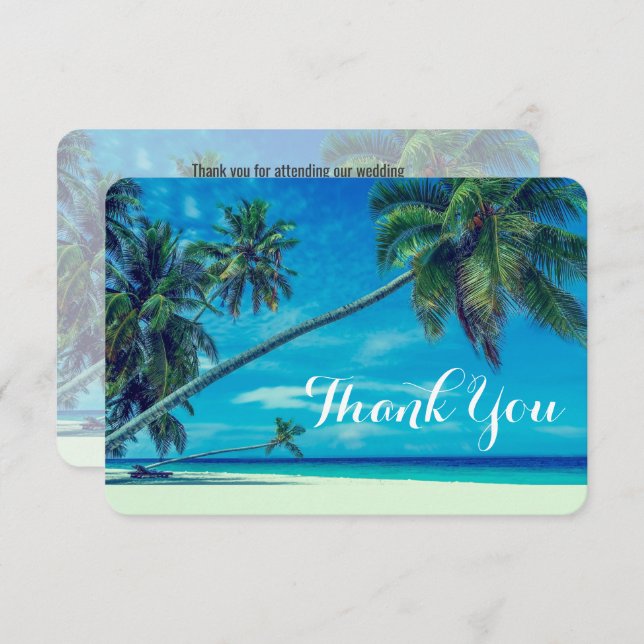 Convite Praia Branca de Sandy com Obrigados de Casamento d (Frente/Verso)