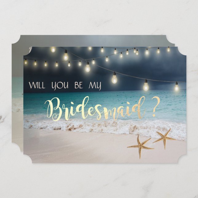 Convite Praia Casamento das Seastars Luzes Bridesmaid Card (Frente/Verso)