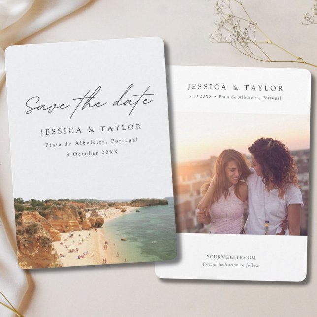 Convite Praia de Albufeira Portugal Foto Salve a Data (Praia de Albufeira Portugal Photo Save the Date Invitation)