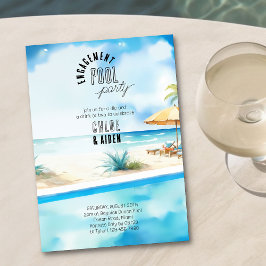 Convite Praia de Aquarela da Parte Piscina do noivado