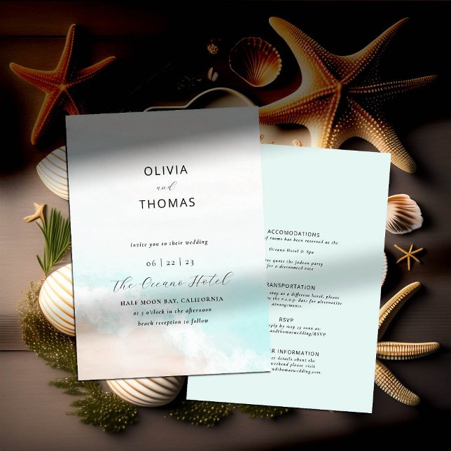 Convite Praia de Ondas Tropicais Elegante Tudo em Um Casam (Criador carregado)