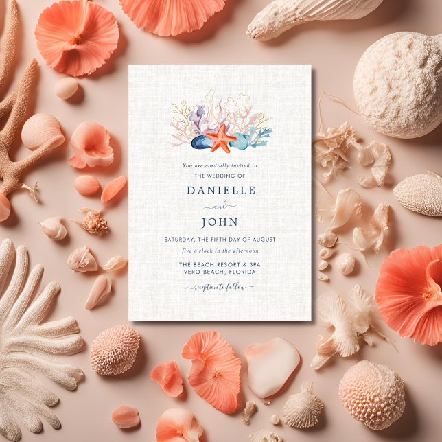 Convite Praia de Seashell Simples (Simple Seashell Beach Invitation)
