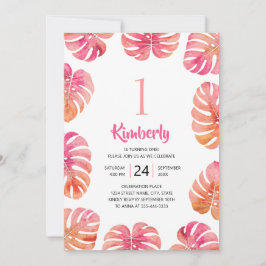 Convite Praia de Verão Rosa-Rosa do Partido do primeiro an