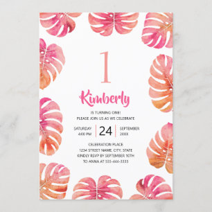 Convite Praia de Verão Rosa-Rosa do Partido do primeiro an