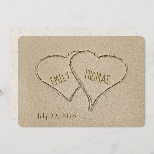 Convite Praia do Coração na areia para Cerimônia de Renova (Frente/Verso)