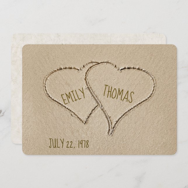Convite Praia do Coração na areia para Cerimônia de Renova (Frente/Verso)